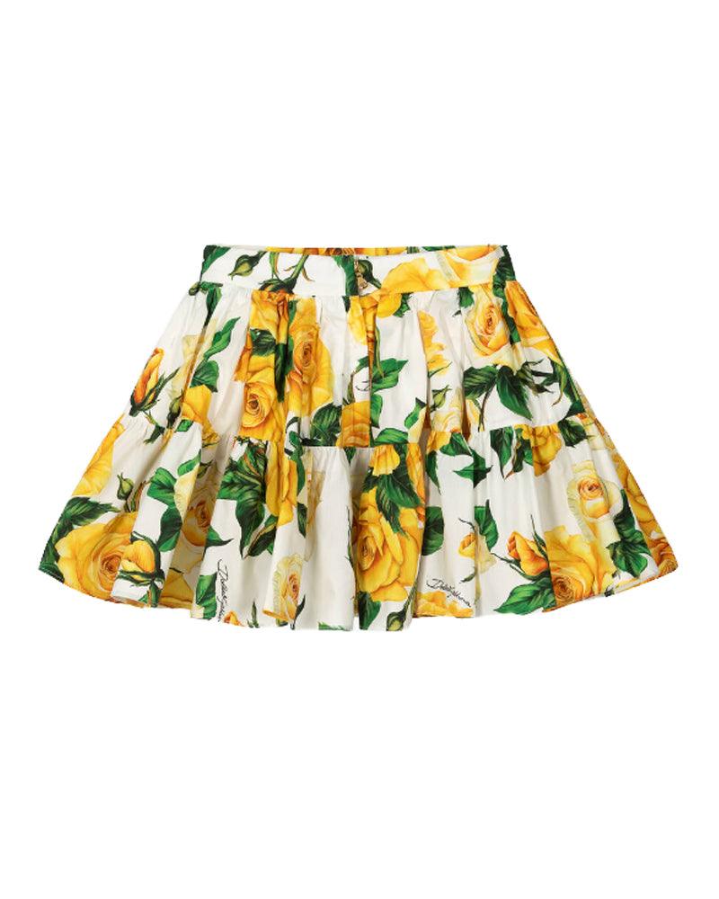 Girls Yellow Rose Print Skirt