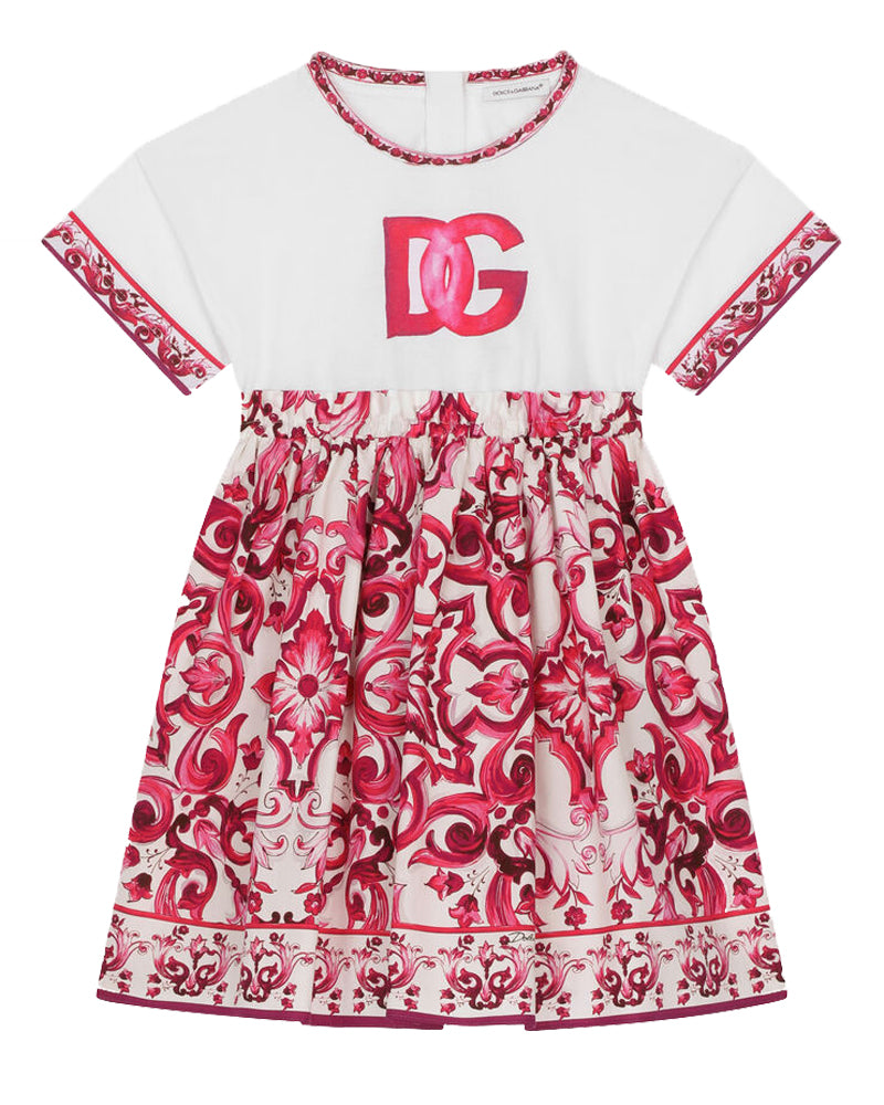Dolce & Gabbana Girls Fuchsia Majolica-Print Dress - Designer Kids