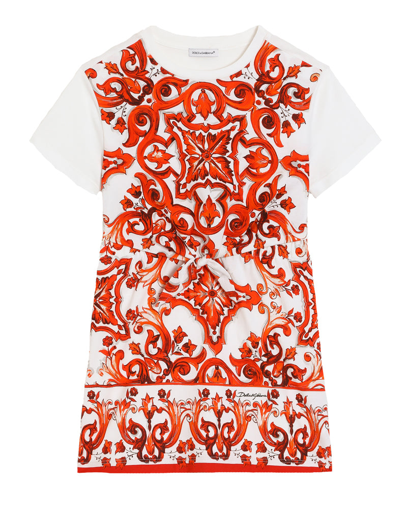 
  
    Dolce
  
    &
  
    Gabbana
  
 Girls Orange Maiolica-Print Jersey Dress