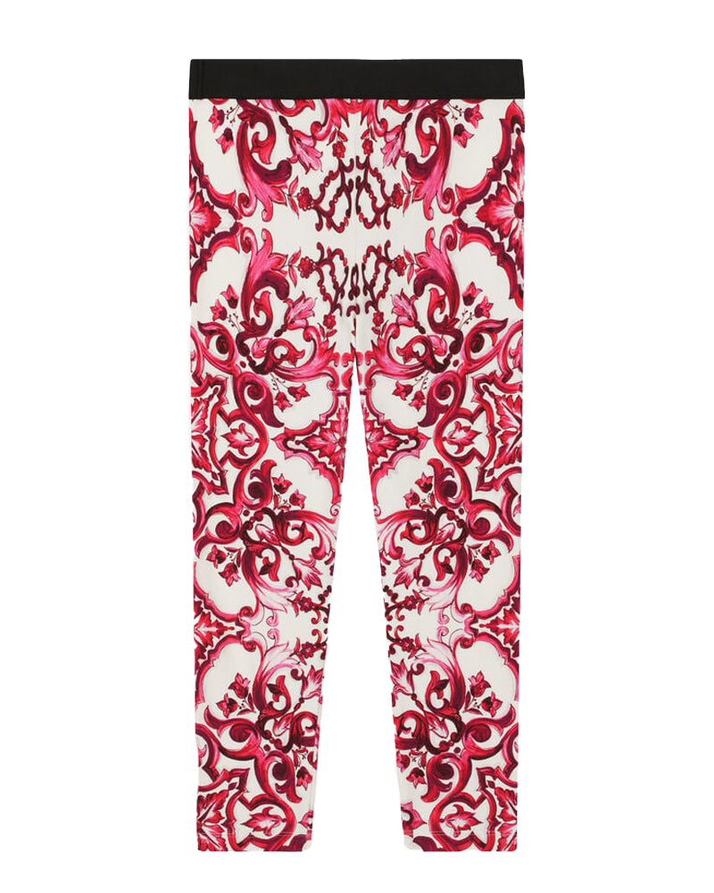 Dolce & Gabbana Girls Fuchsia Majolica-Print Leggings - Designer Kids Wear