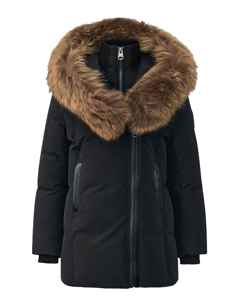 Girls Black Leelee Down Fur Hood Coat