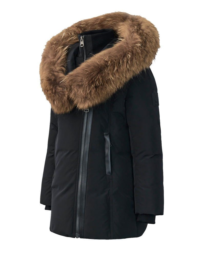 Girls Black Leelee Down Fur Hood Coat