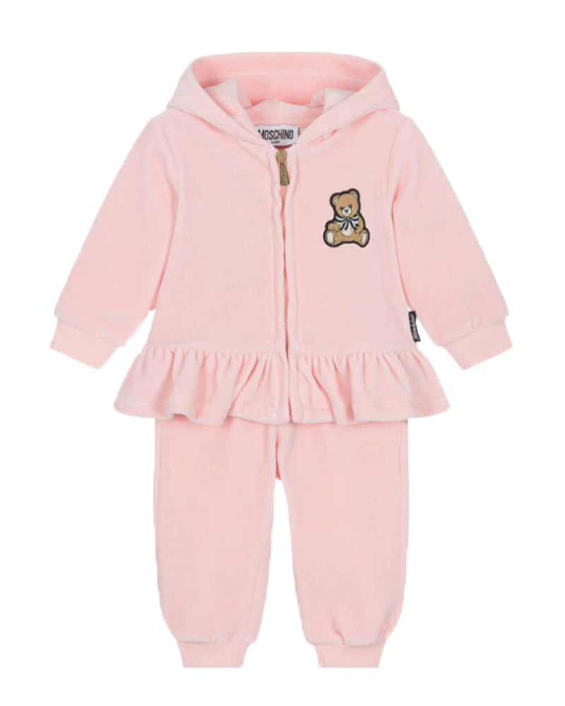 Baby Girls Pink Velvet Tracksuit Set