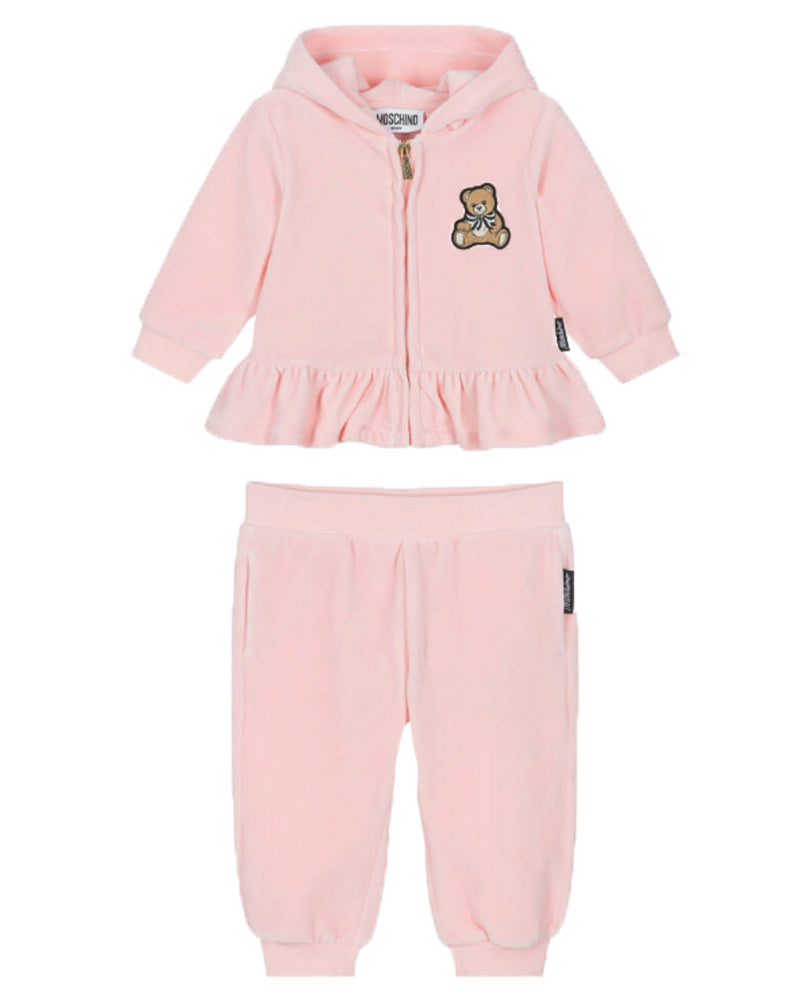 Baby Girls Pink Velvet Tracksuit Set