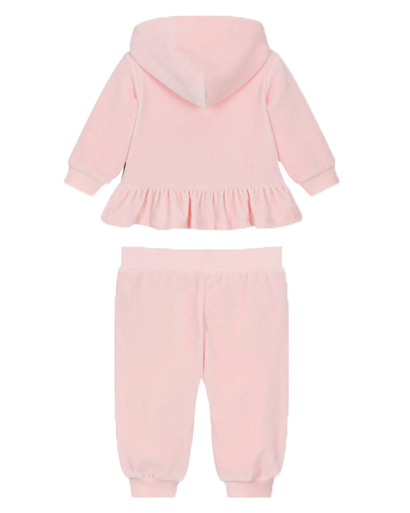 Baby Girls Pink Velvet Tracksuit Set