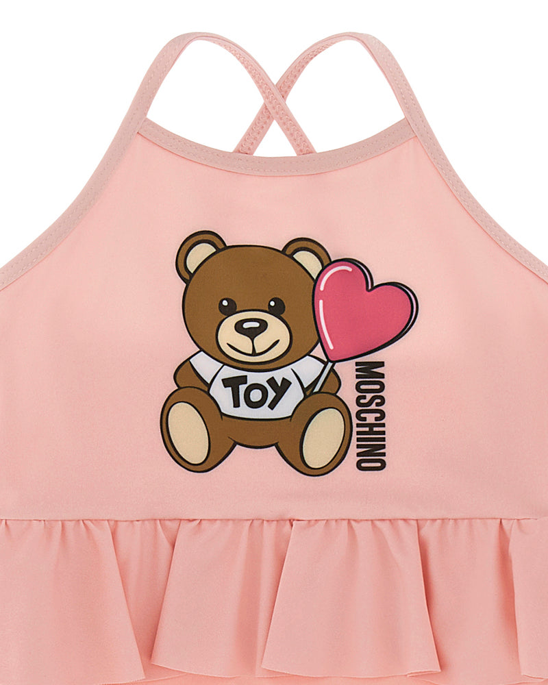 Baby Girls Pink Bear Heart Swimsuit