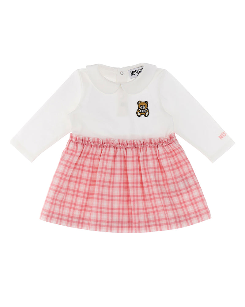 Baby Girls Pink Check Bear Patch Dress