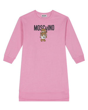 
  
    Moschino
  
 Girls Fuchsia Teddy Logo Sweatshirt Dress