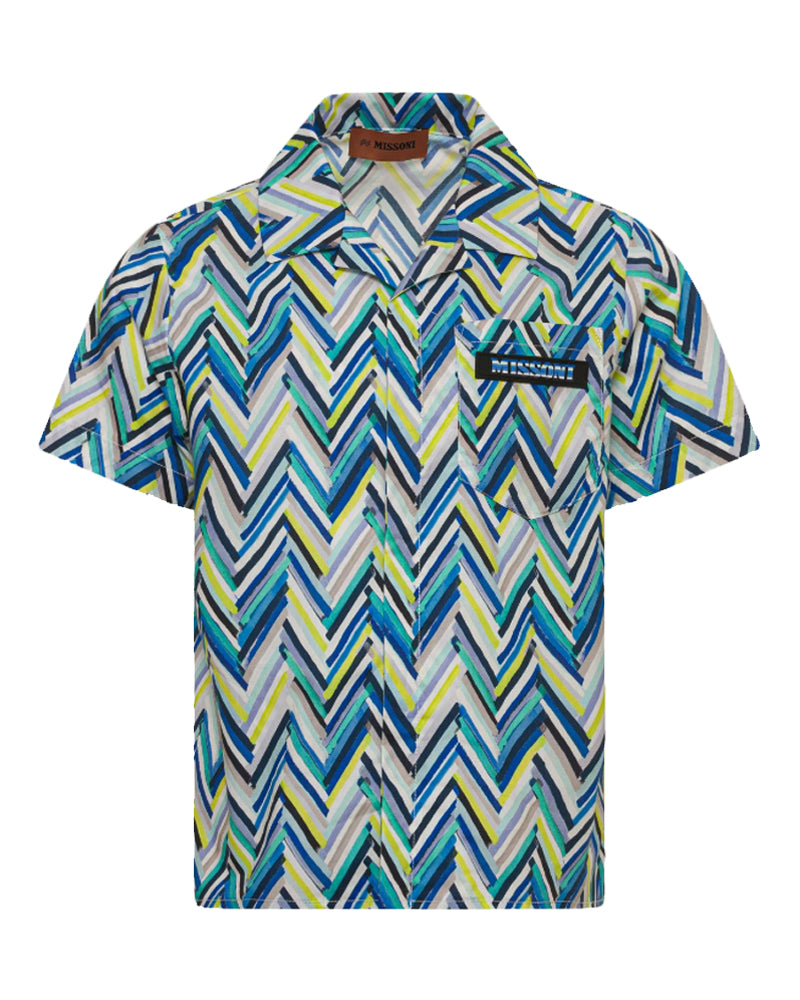 Boys Blue Chevron Print Shirt