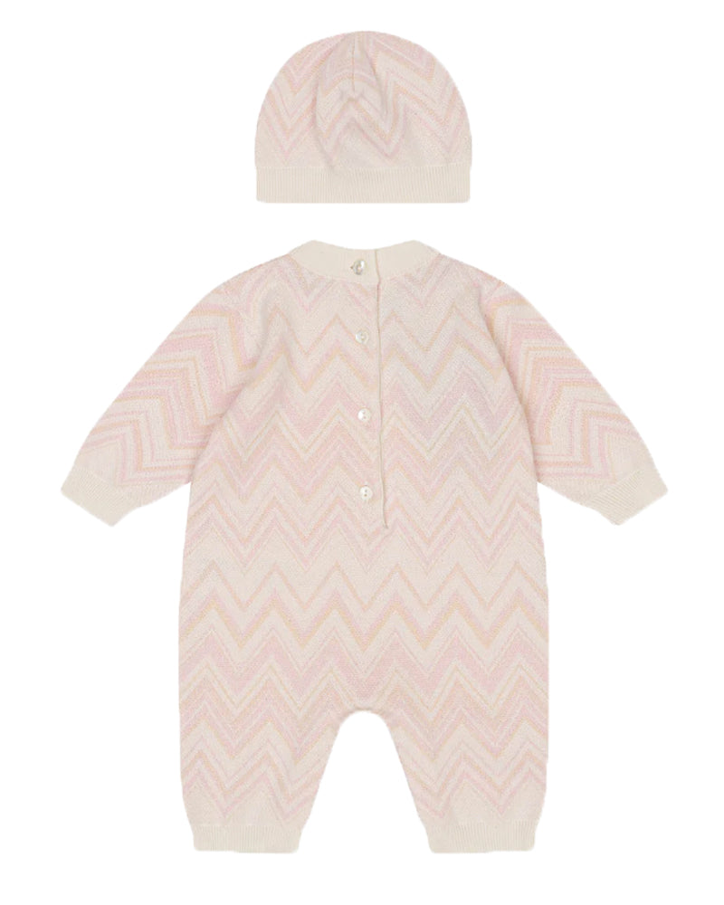 Baby Girls Pink Zig Zag Onesie &amp; Hat Set