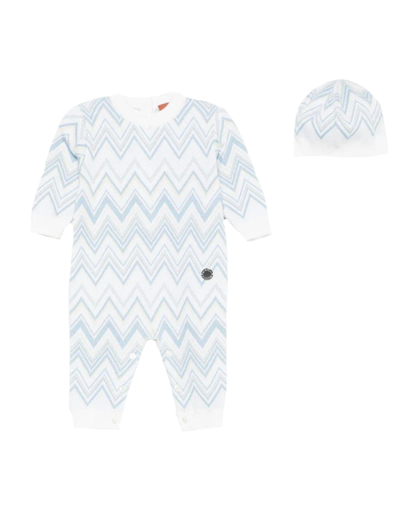 Baby Boys Blue Zig Zag Onesie &amp; Hat Set