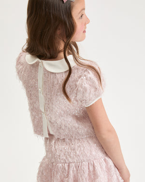 
  
    Monnalisa
  
 Girls Pink Sequin Feathered Blouse & Skirt Set