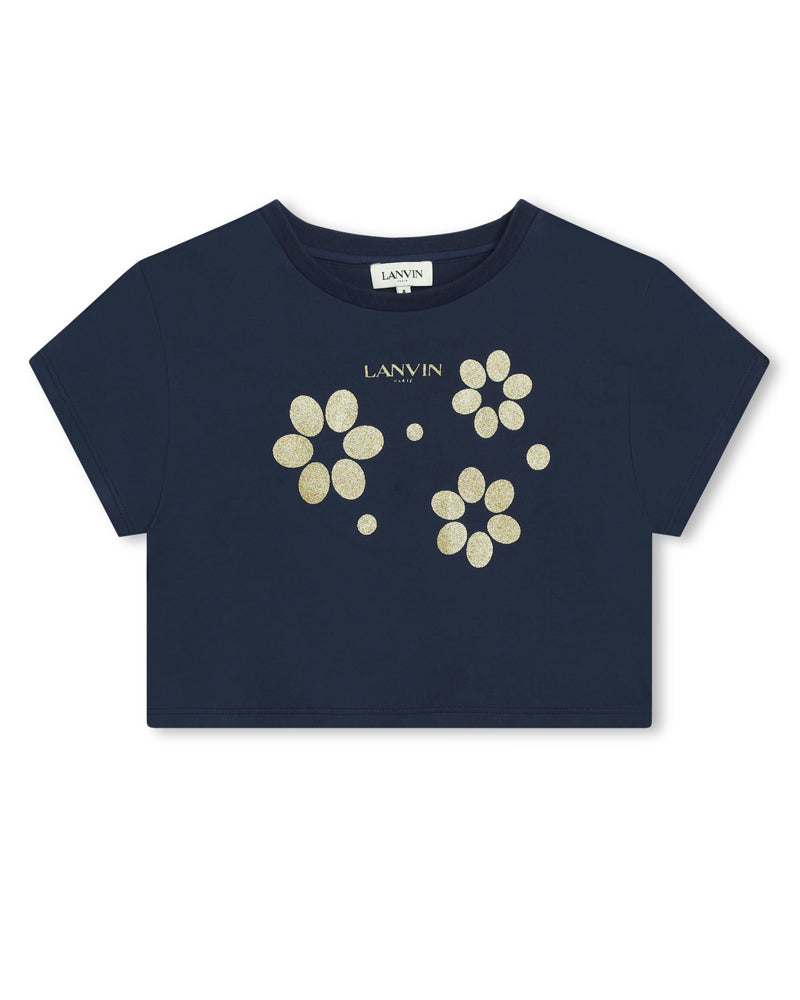 Girls Floral Navy Cropped T-Shirt