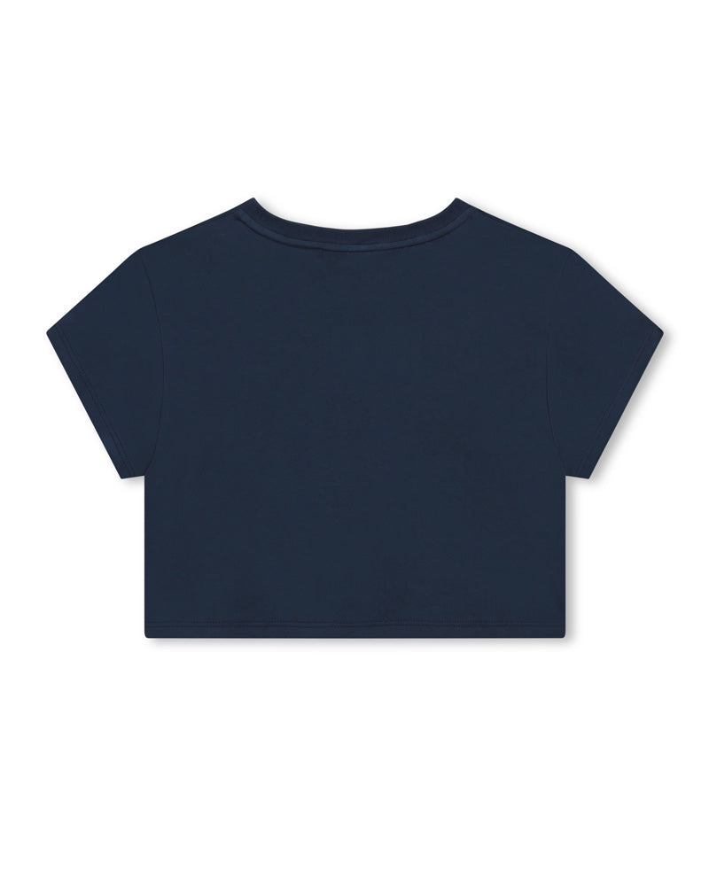 Girls Floral Navy Cropped T-Shirt