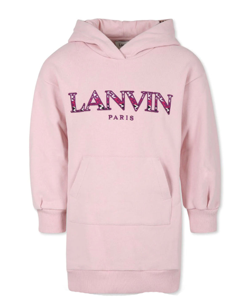 Girls Pink Hooded Logo Sweater Dress