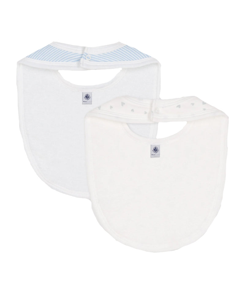 
  
    Petit
  
    Bateau
  
 Baby Boys Blue/White 2 Pack Bib Set