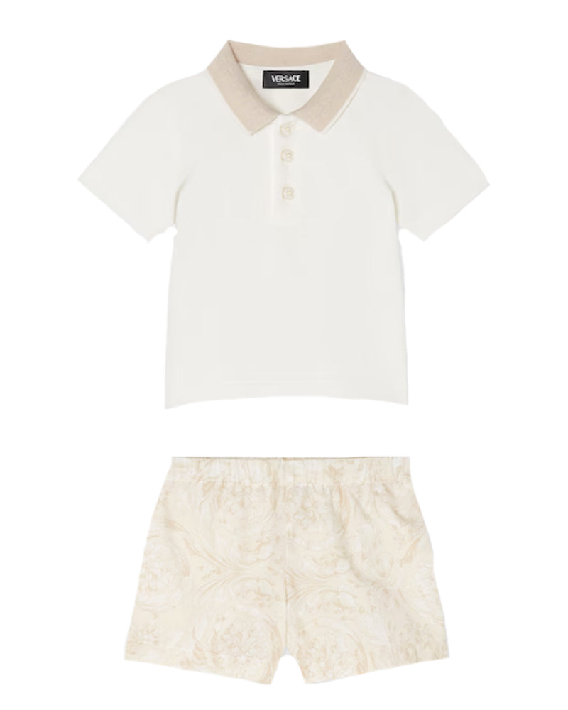 
  
    Versace
  
 Baby Boys White Barocco Polo & Short Set