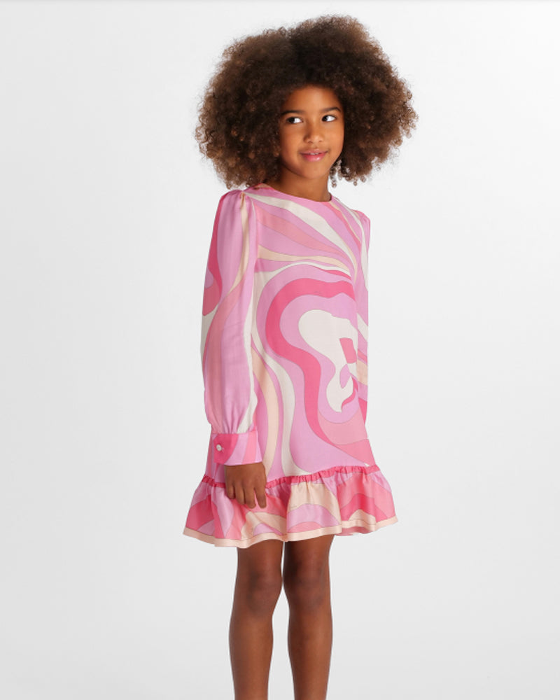 Girls Pink Printed Dress