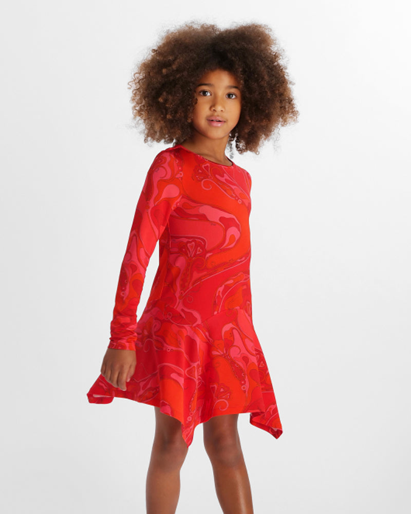 Girls Red Printed Jersey Dress