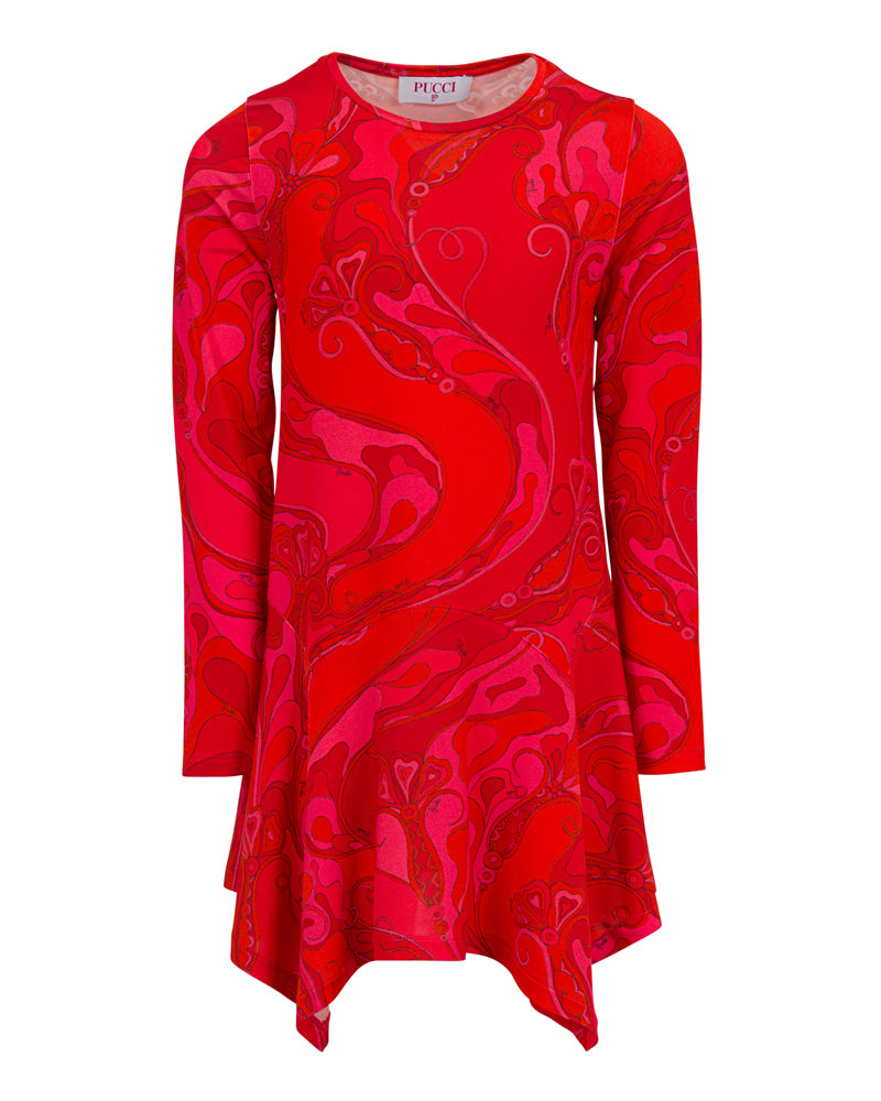 Girls Red Printed Jersey Dress