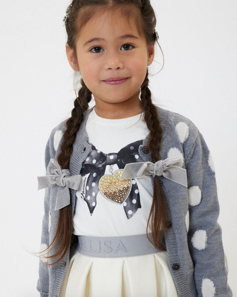 Girls Grey Polka-Dot Knit Cardigan