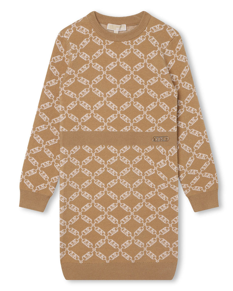 Girls Beige Knit Sweater Dress