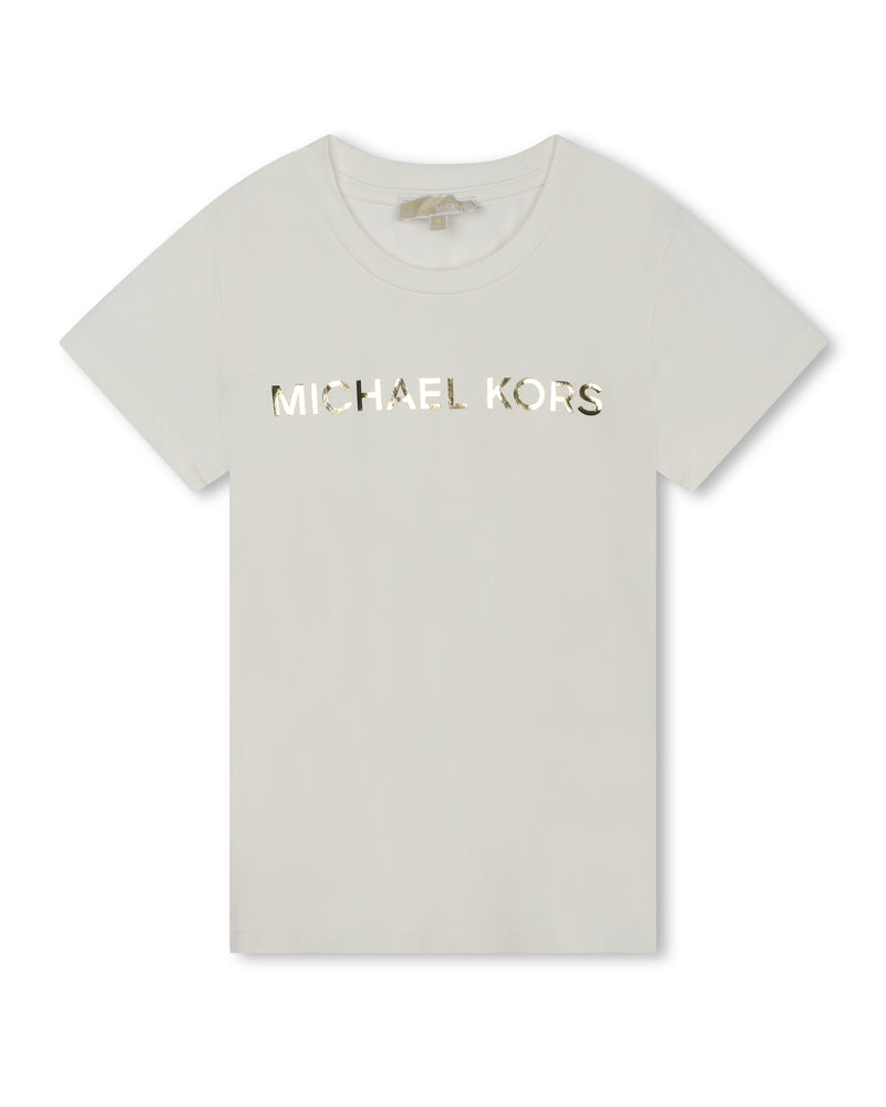 Michael Kors Girls Ivory Logo T-Shirt - Designer Kids Wear