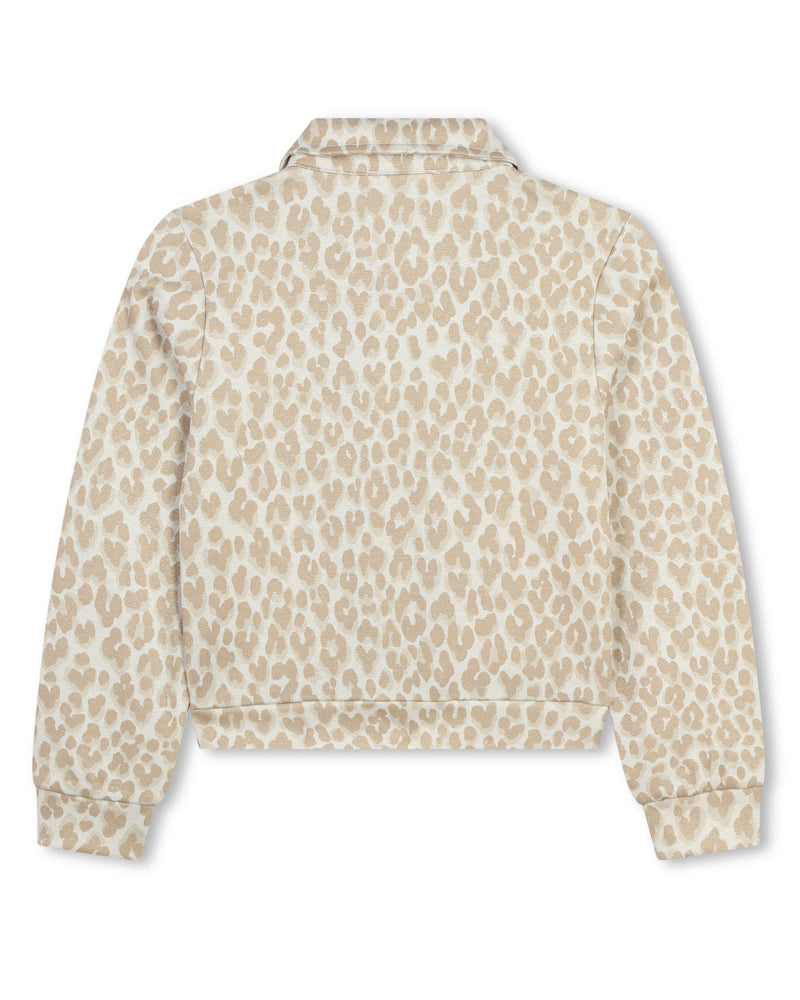 Girls Leopard Gold Zip Cardigan