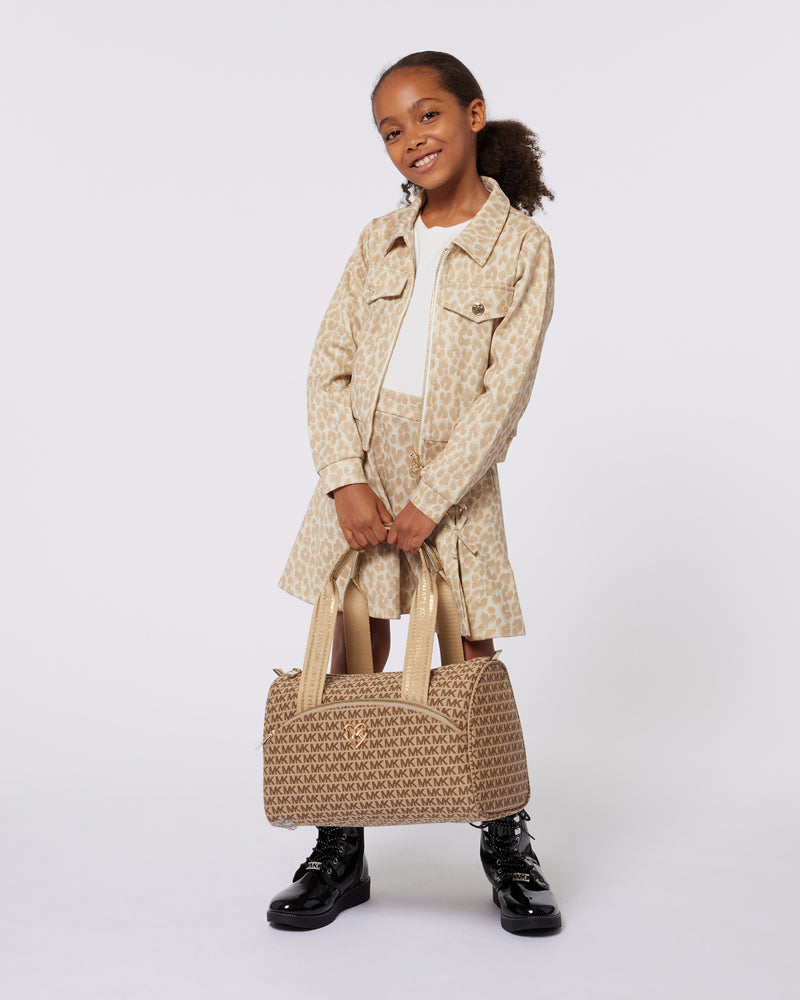 Girls Leopard Gold Zip Cardigan