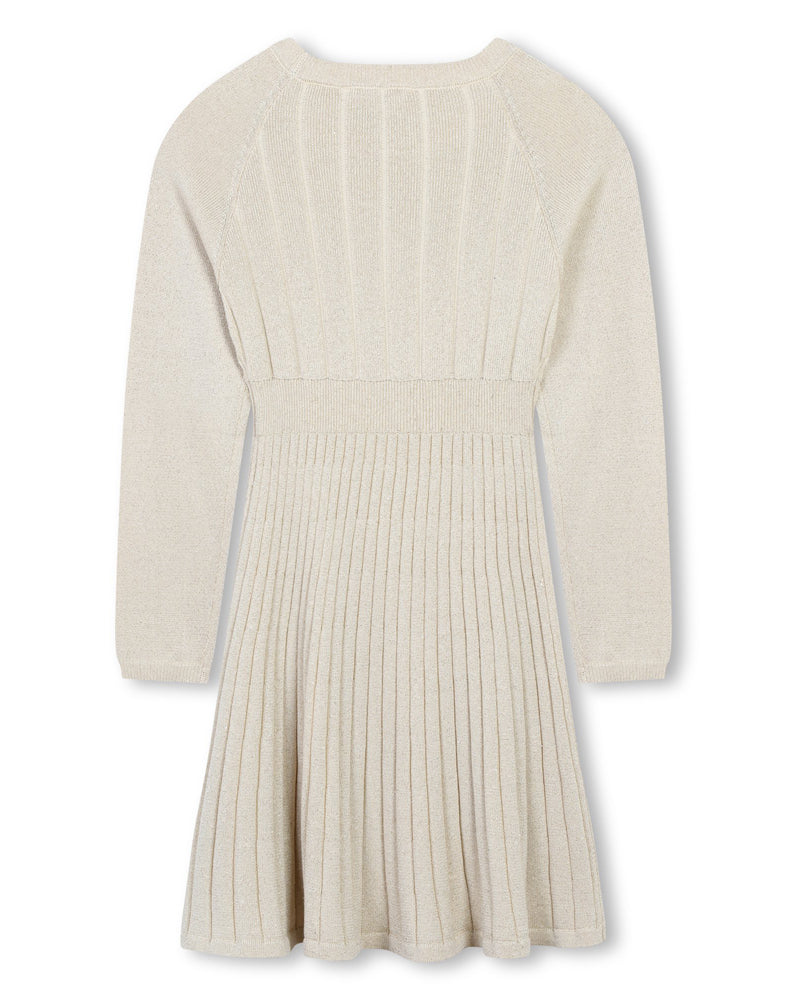 Girls Pleated Knit Gold Dress