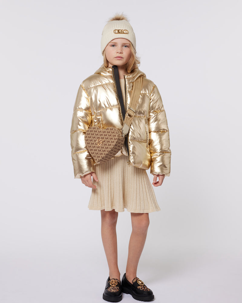 Girls Pleated Knit Gold Dress