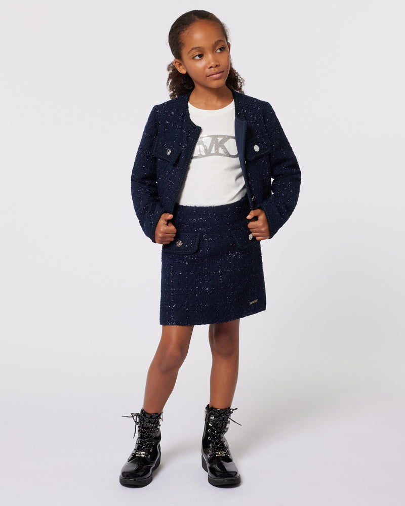 Girls Navy Tweed Skirt