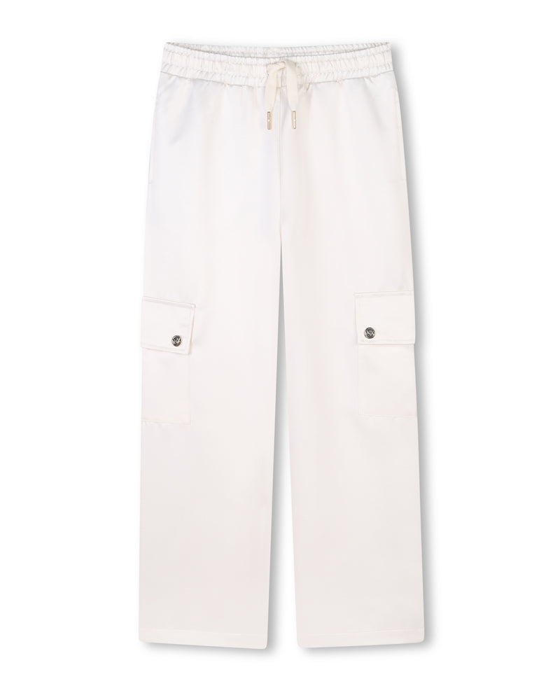 Girls Ivory Satin Cargo Pants