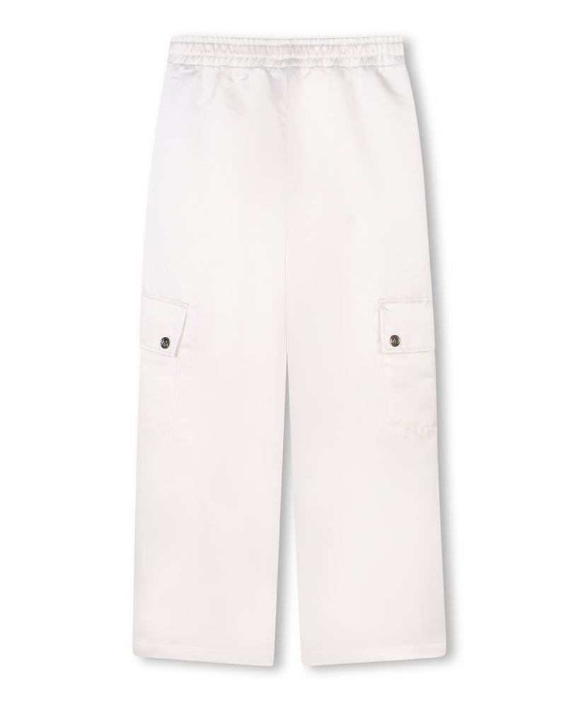 Girls Ivory Satin Cargo Pants