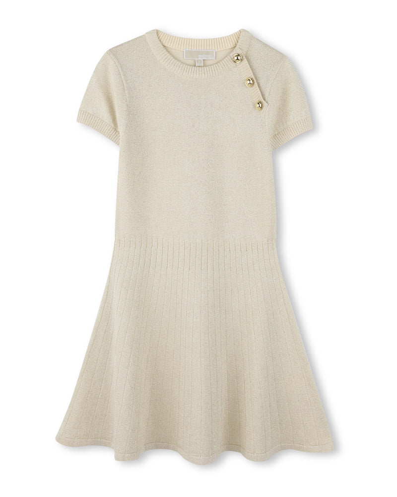 Girls Gold Knit Pleated Dress