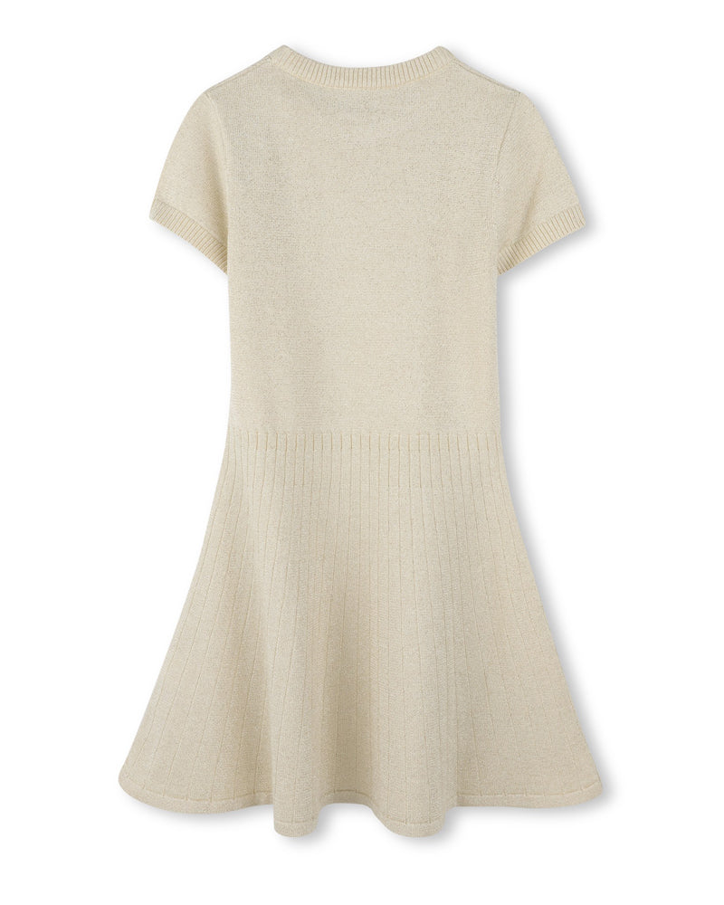 Girls Gold Knit Pleated Dress