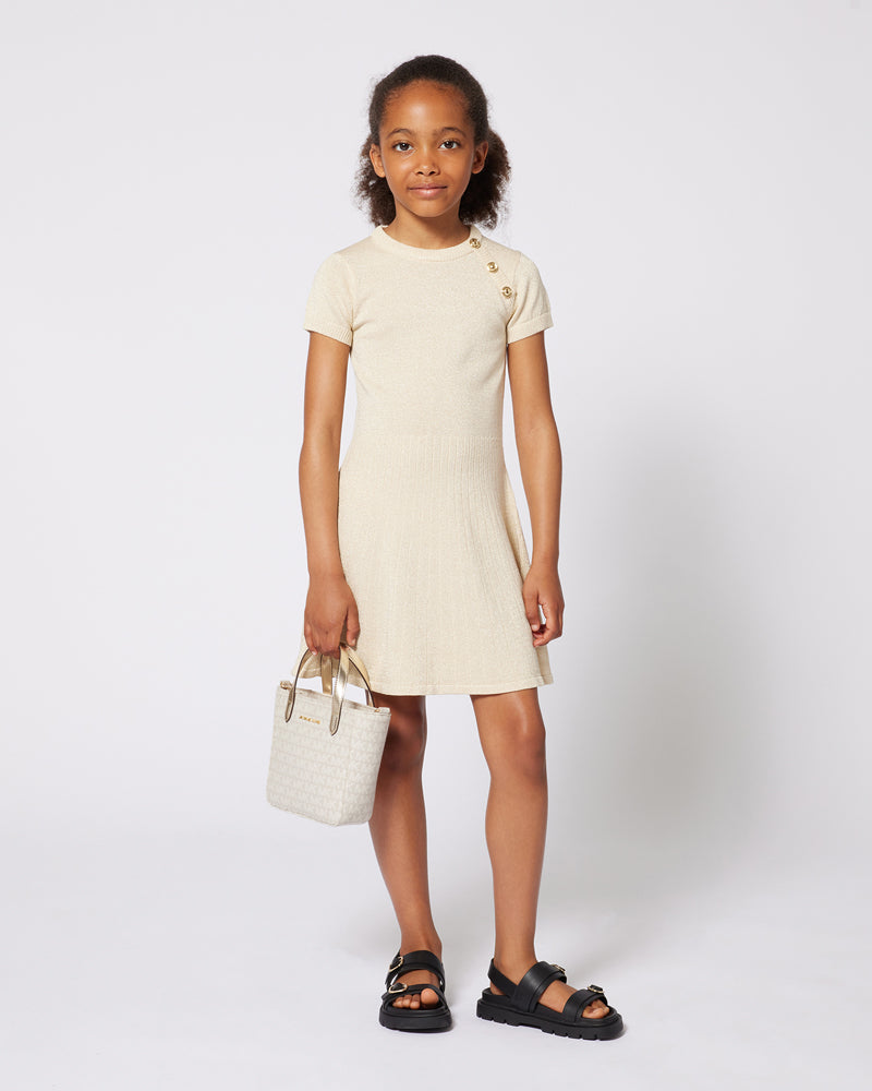 Girls Gold Knit Pleated Dress