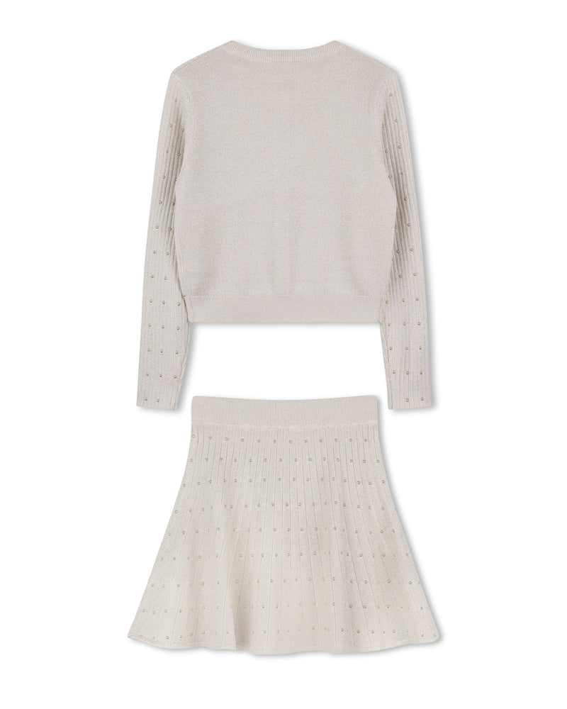 Girls Gold Knit Cardigan &amp; Skirt Set