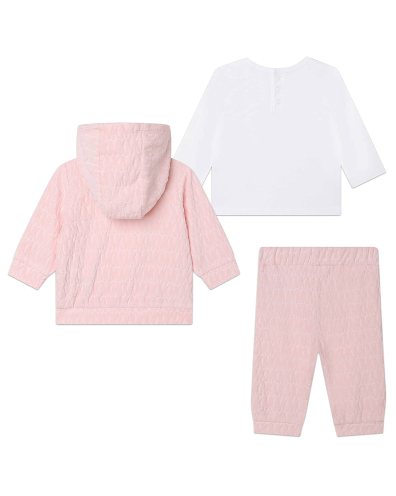 Baby Girls Pink Velvet Tracksuit Set