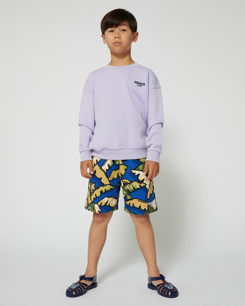 Boys Blue Leaf Print Swim Shorts