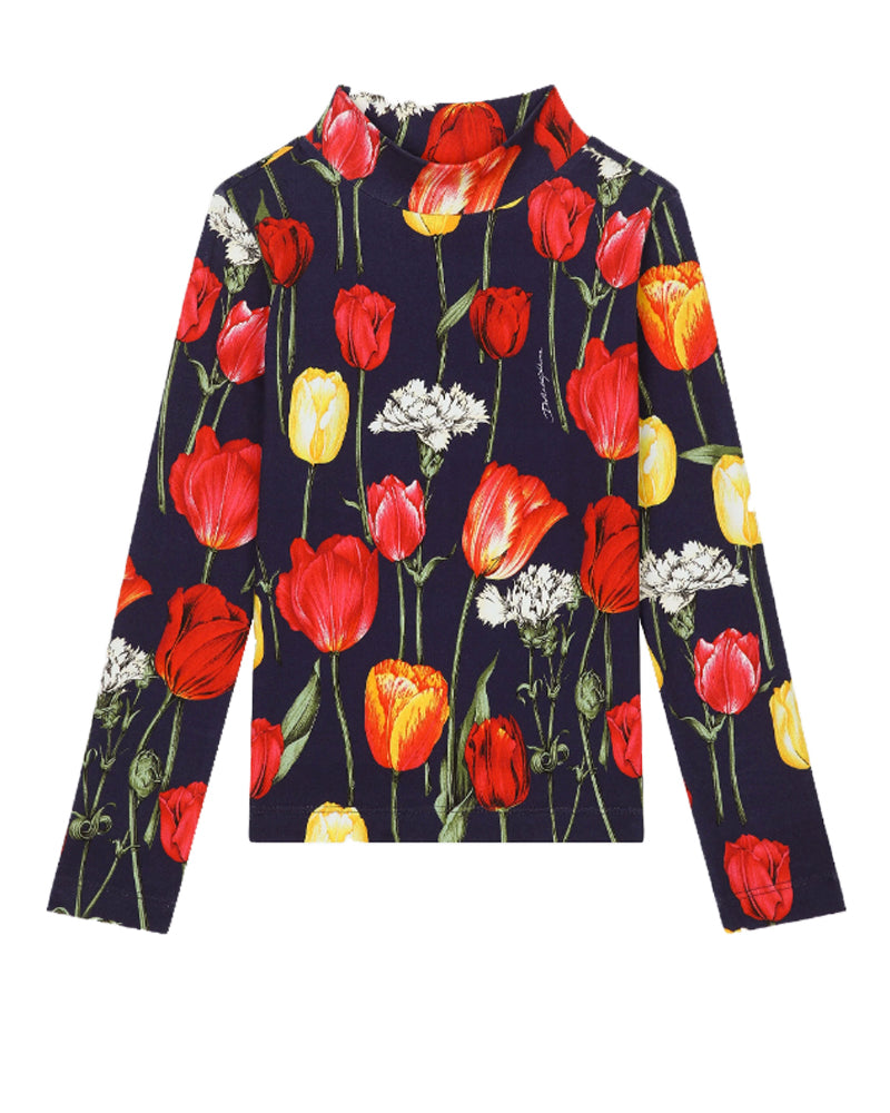 Girls Tulip Print Mock Neck Top