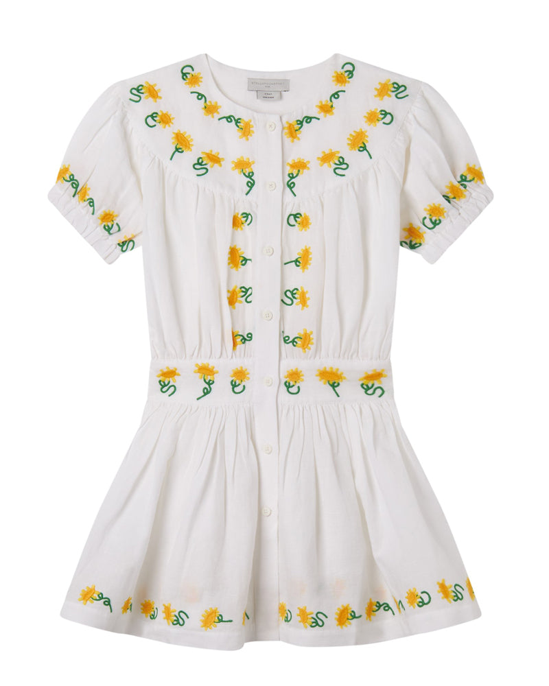 Girls White Linen Sunflower Dress