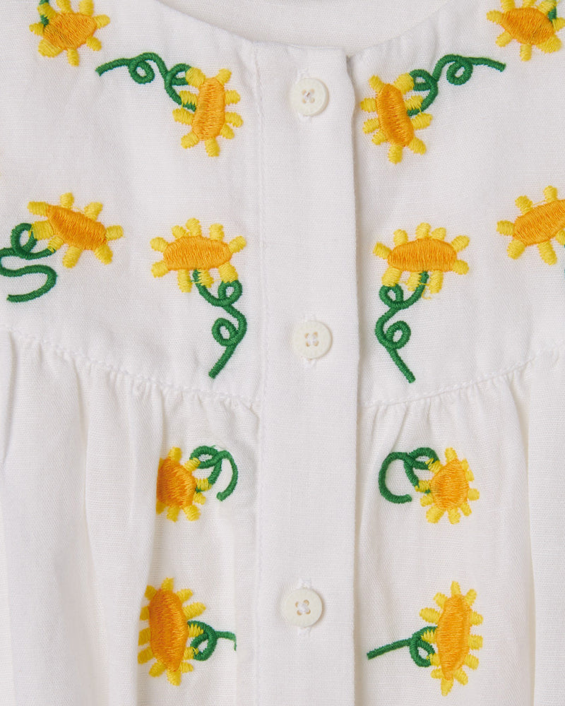Girls White Linen Sunflower Dress