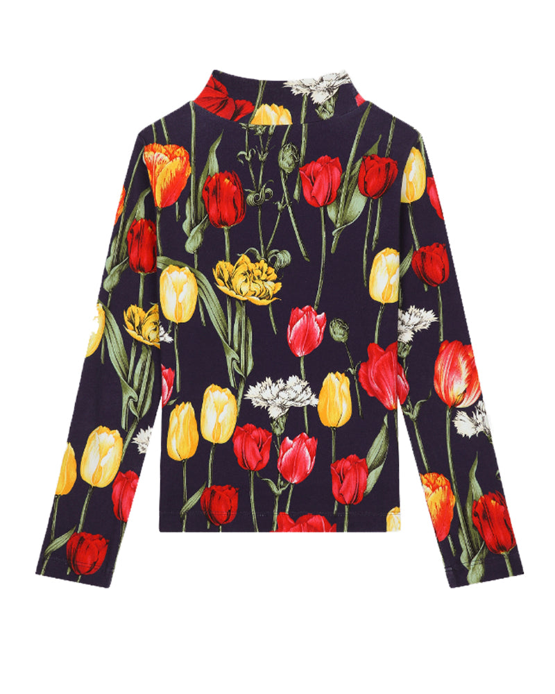 Girls Tulip Print Mock Neck Top