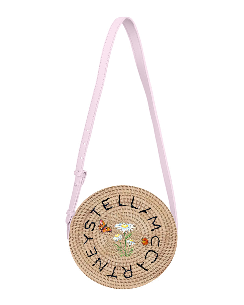 Girls Beige Straw Logo Bag