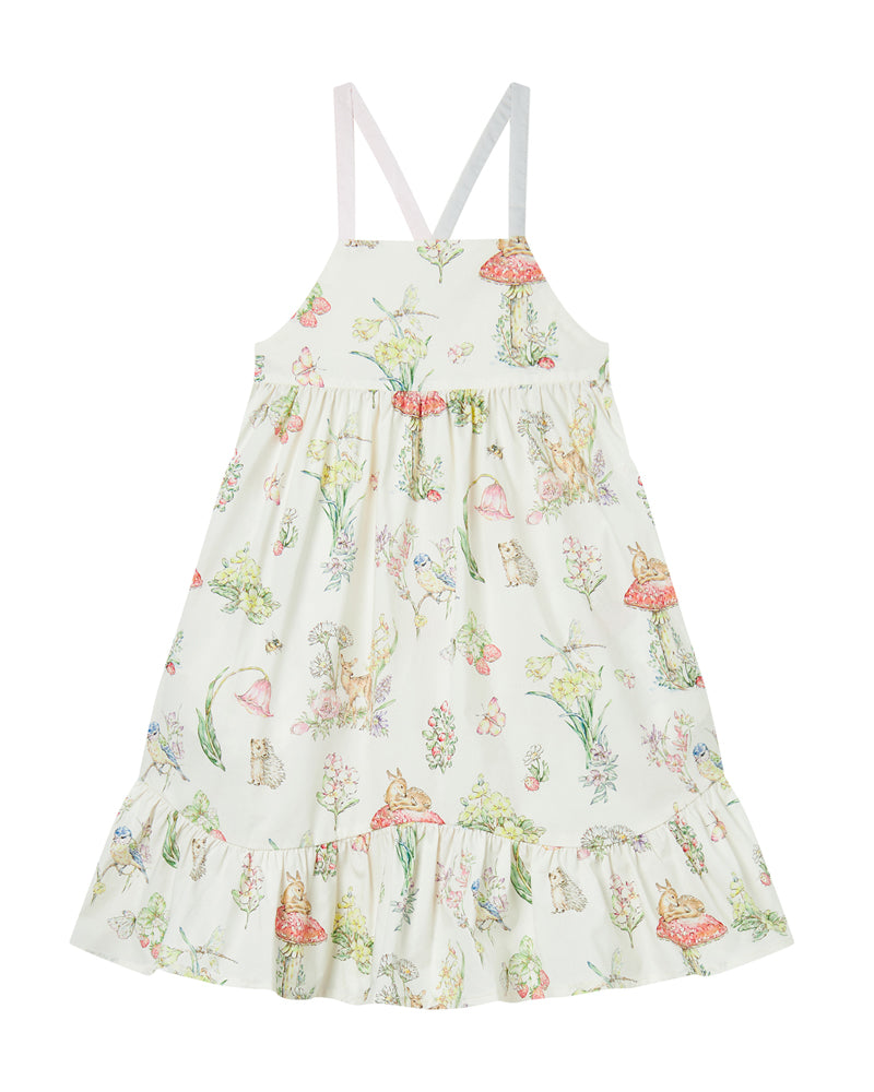 Girls Ivory Flower Print Strap Dress