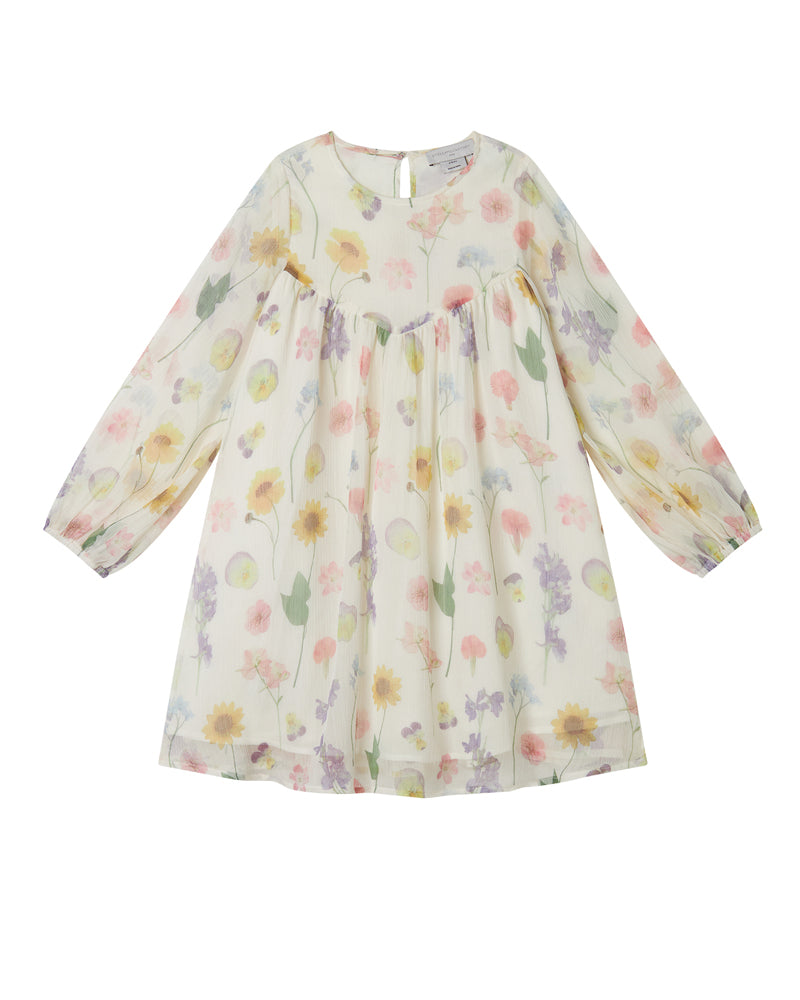 Girls Ivory Flower Print Georgette Dress