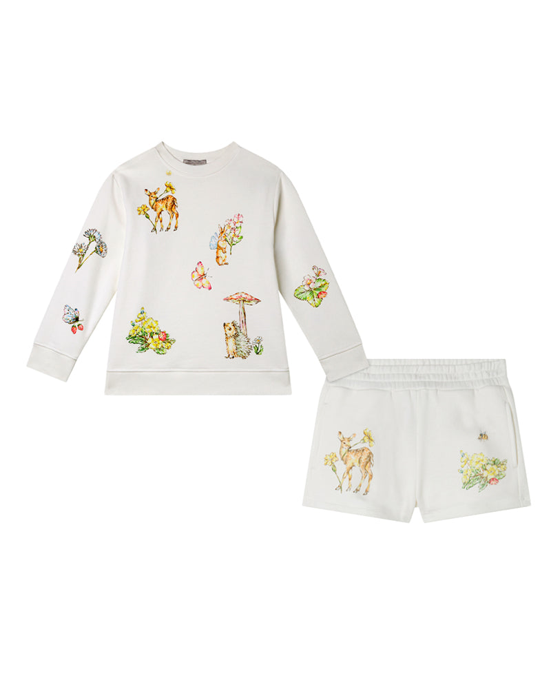 Girls Ivory Floral Sweater &amp; Short Set