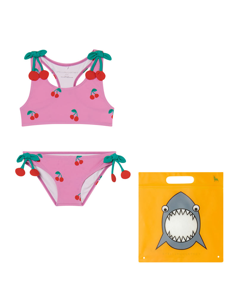 Girls Pink Cherry Print Bikini