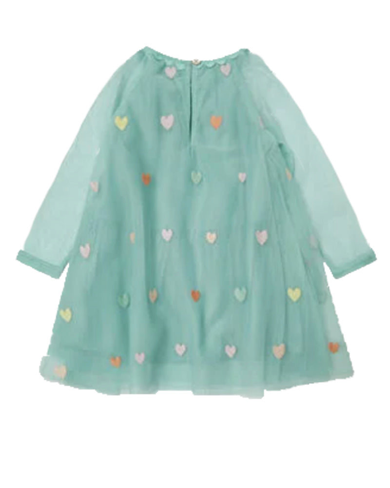 Girls Green Embro Hearts Tulle Dress